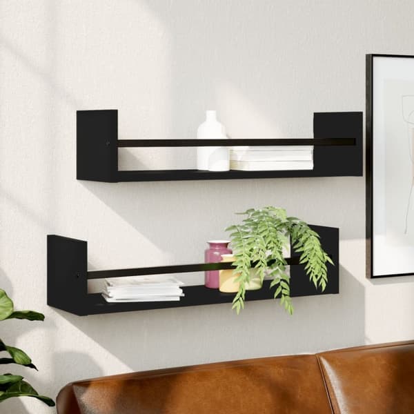 vidaXL Seinähyllyt tangoilla 2 kpl musta 60x16x14 cm