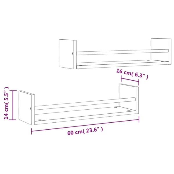 vidaXL Vegghyller med stenger 2 stk sonoma eik 60x16x14 cm