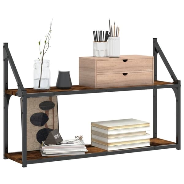 vidaXL vægreol med 2 hylder 80x21x51 cm konstrueret træ røgfarvet eg