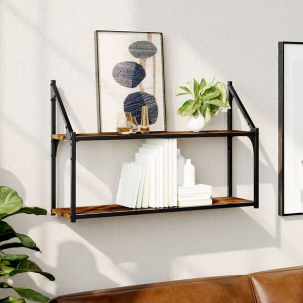 vidaXL vægreol med 2 hylder 80x21x51 cm konstrueret træ røgfarvet eg