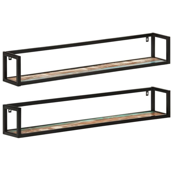 vidaXL Vegghyller 2 stk 110x17x17 cm gjenvunnet heltre og jern