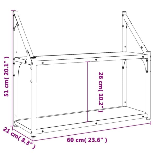 vidaXL vægreol med 2 hylder 60x21x51 cm konstrueret træ sonoma-eg