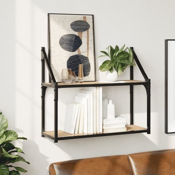 vidaXL vægreol med 2 hylder 60x21x51 cm konstrueret træ sonoma-eg
