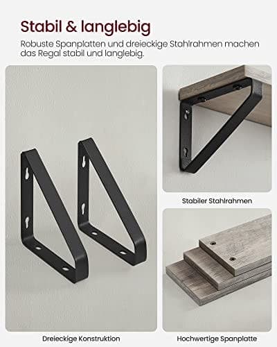 Vasagle Industrial Design Flydende hylder Sæt med 3 vægmonteret, grå sort