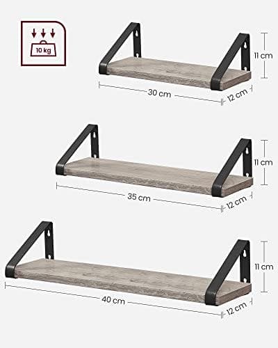 Vasagle Industrial Design Flydende hylder Sæt med 3 vægmonteret, grå sort