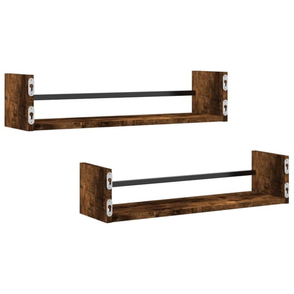 vidaXL Vägghyllor med stänger 2 st rökfärgad ek 60x16x14 cm