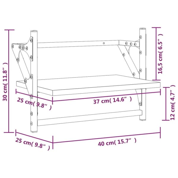 vidaXL væghylder med stænger 2 stk. 40x25x30 cm grå sonoma-eg