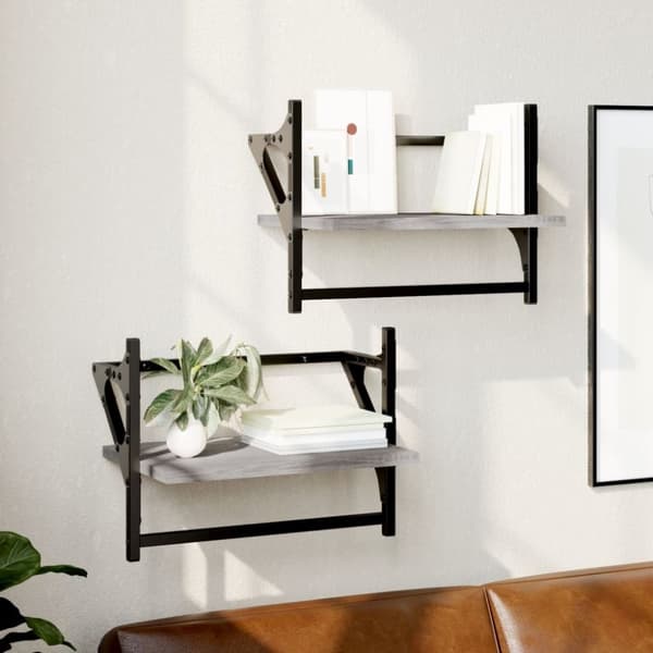 vidaXL væghylder med stænger 2 stk. 40x25x30 cm grå sonoma-eg