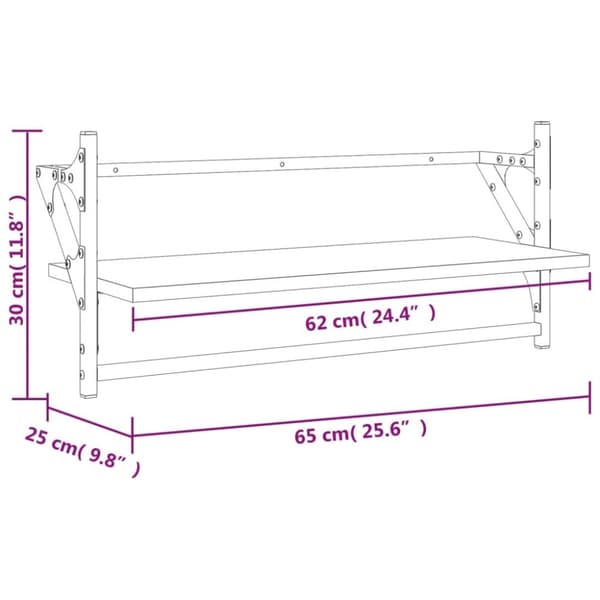 vidaXL Seinähyllyt tangoilla 2 kpl musta 65x25x30 cm