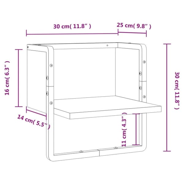 vidaXL væghylde med stang 30x25x30 cm sort