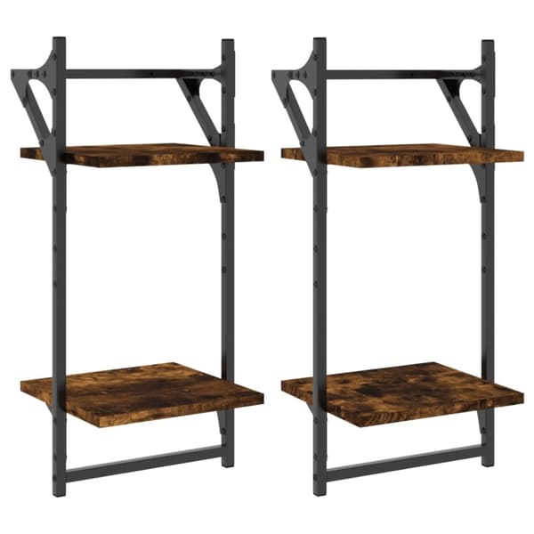 vidaXL væghylder 2 stk. med stænger og 2 hylder 30x25x65 cm røget eg