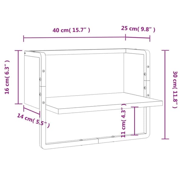 vidaXL væghylde med stang 40x25x30 cm brun egetræsfarve
