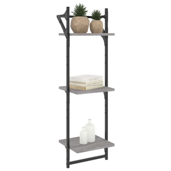 vidaXL væghylder 2 stk. m. stænger og 3 hylder 30x25x65 cm grå sonoma