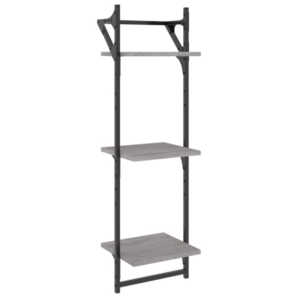 vidaXL væghylder 2 stk. m. stænger og 3 hylder 30x25x65 cm grå sonoma