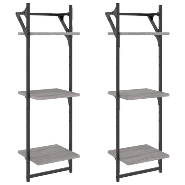 vidaXL væghylder 2 stk. m. stænger og 3 hylder 30x25x65 cm grå sonoma
