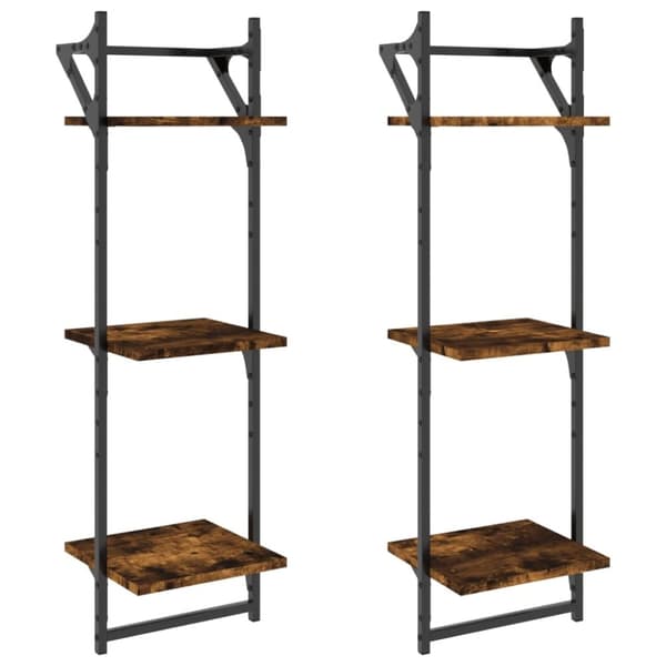 vidaXL væghylder 2 stk. med stænger og 3 hylder 30x25x100 cm røget eg