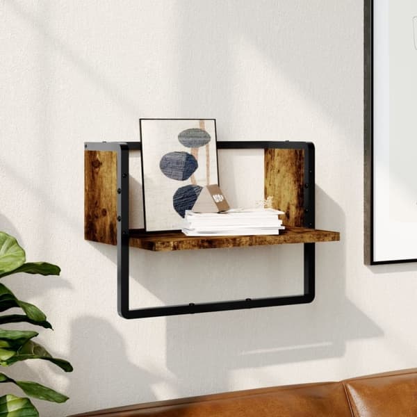 vidaXL væghylde med stang 40x25x30 cm røget egetræsfarve