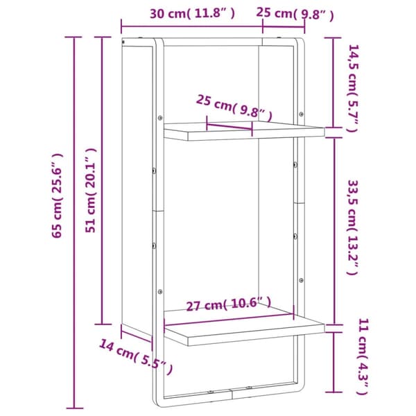 vidaXL væghylde med stang 30x25x65 cm sort