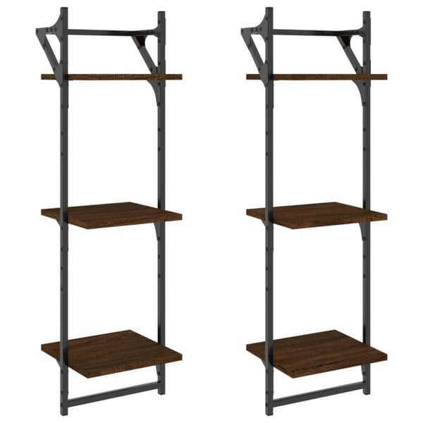 vidaXL væghylder 2 stk. med stænger og 3 hylder 30x25x100 cm brunt eg
