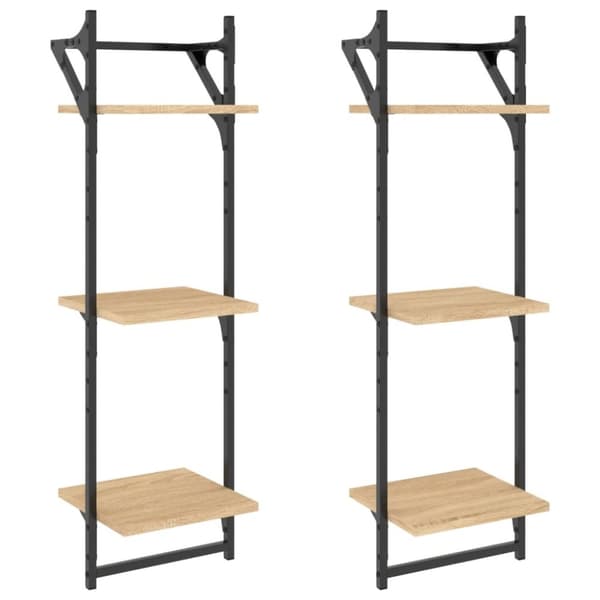 vidaXL Vägghyllor 3-plan med stänger 2 st sonoma-ek 30x25x100 cm