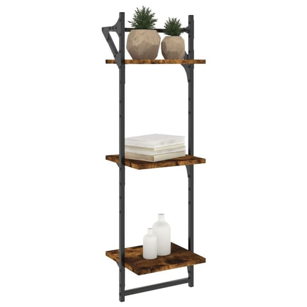 vidaXL Vägghyllor 3-plan med stänger 2 st rökfärgad ek 30x25x100 cm