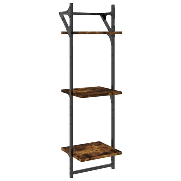 vidaXL Vägghyllor 3-plan med stänger 2 st rökfärgad ek 30x25x100 cm