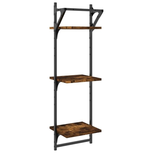 vidaXL Vägghyllor 3-plan med stänger 2 st rökfärgad ek 30x25x100 cm
