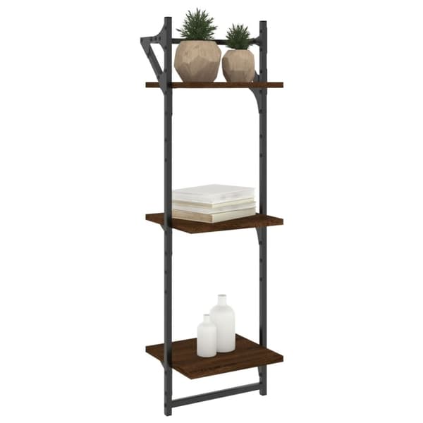 vidaXL Vägghyllor 3-plan med stänger 2 st brun ek 30x25x100 cm
