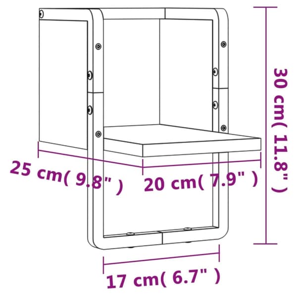vidaXL væghylde med stang 20x25x30 cm grå sonoma-eg