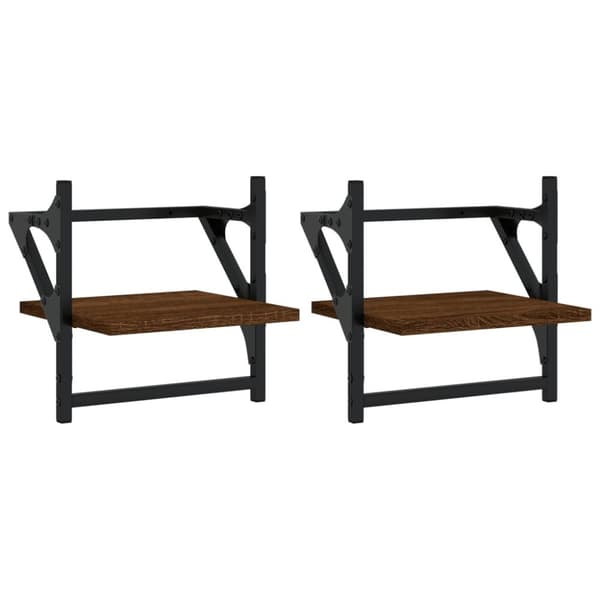 vidaXL Vägghyllor med stänger 2 st brun ek 30x25x30 cm