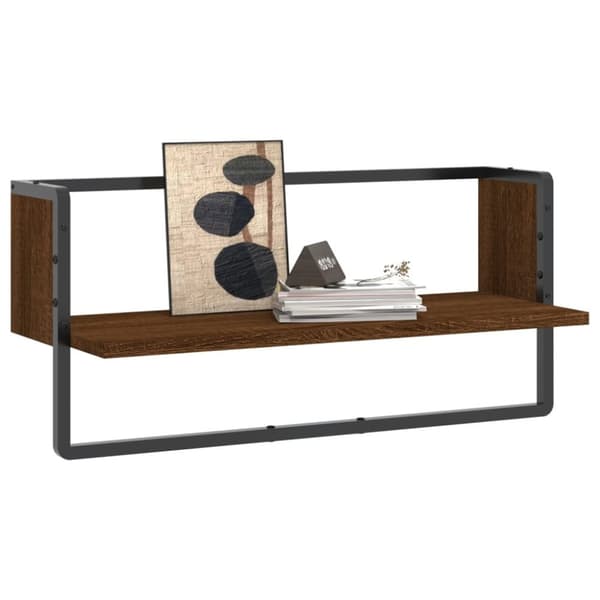 vidaXL væghylde med stang 65x25x30 cm brun egetræsfarve