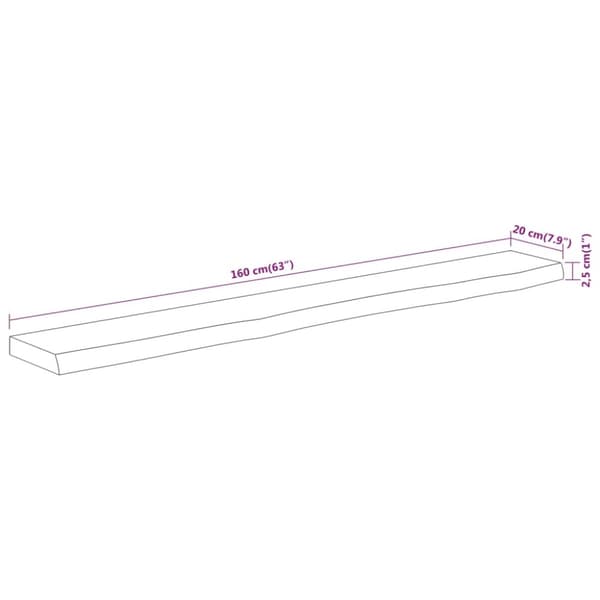 vidaXL Vegghylle 160x20x2,5 cm rektangulær heltre akasie naturlig kant
