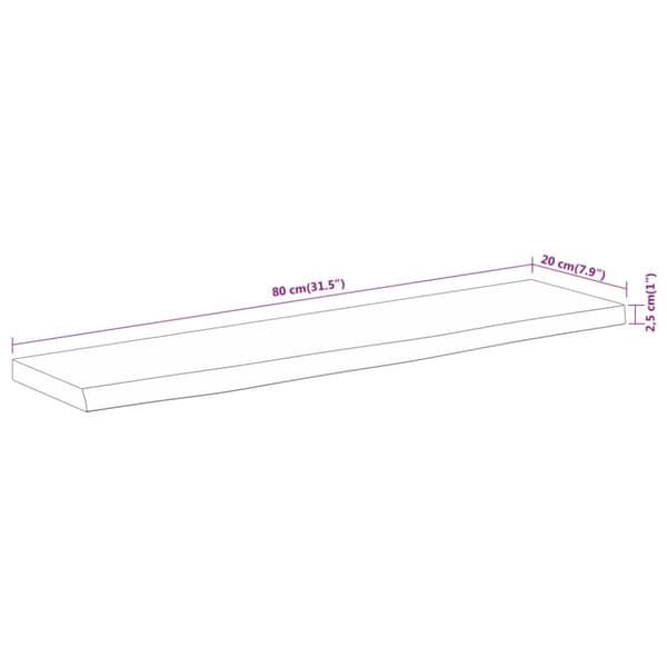 vidaXL Vegghylle 80x20x2,5 cm rektangulær heltre akasie naturlig kant