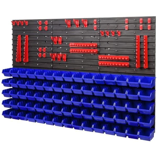 Lagersystem XXL Vägghylla 1158 x 780 MM - Extra starka verktygshyllor med stapelbara lådor - 111 stycken - Röd...