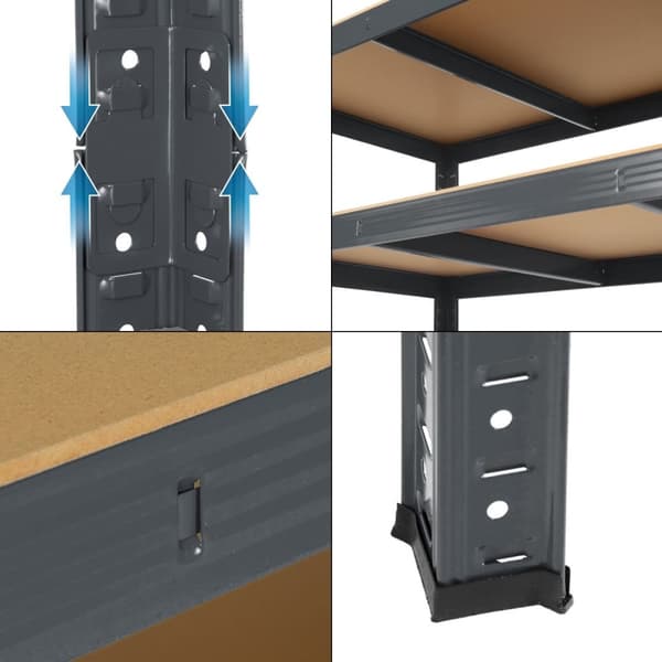 ECD Germany 2 kpl työpajahyllyä; raskaan kuorman hylly; 200x100x60 cm; antrasiitti; pulverimaalattu metalli; 5 MDF-puuhyllyä; kantavuus 875 kg;