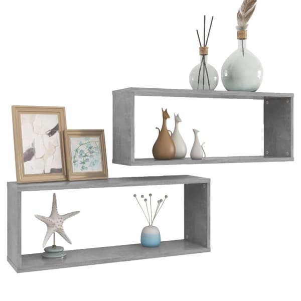 Kuutioseinähyllyt 2 kpl betoninharmaa 60x15x23 cm lastulevy