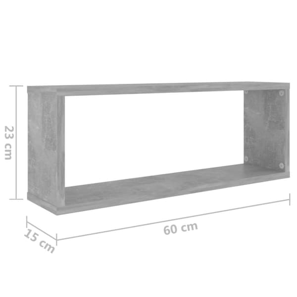 Kuutioseinähyllyt 2 kpl betoninharmaa 60x15x23 cm lastulevy