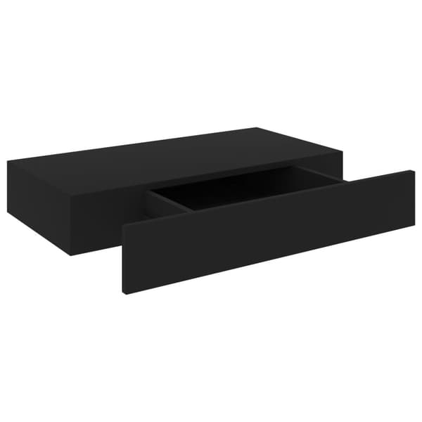 Svävande vägghylla med låda svart 48x25x8 cm