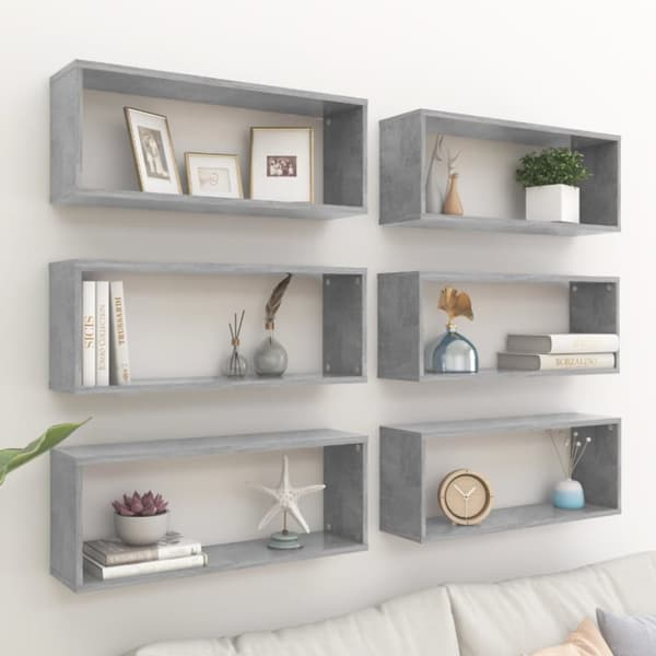 væghylder 6 stk. 60x15x23 cm kubeformet spånplade betongrå