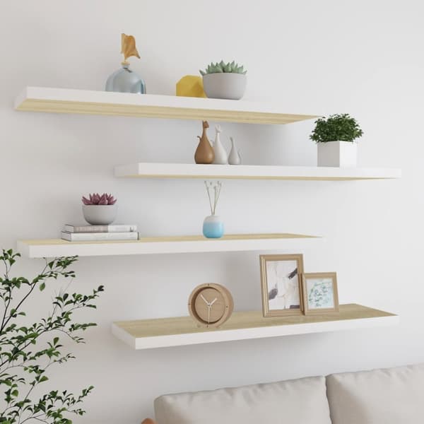 svævehylder 4 stk. 90x23,5x3,8 cm MDF egetræsfarve og hvid