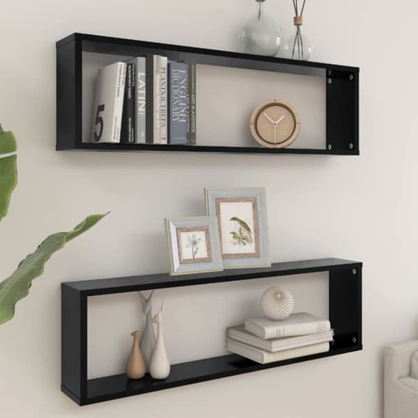 Kuutioseinähyllyt 2 kpl musta 100x15x30 cm lastulevy