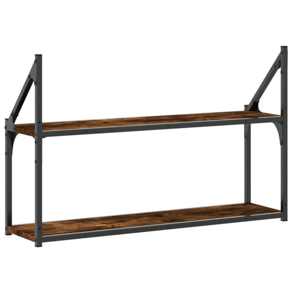 Vägghylla 2 hyllor rökfärgad ek 80x21x51 cm konstruerat trä