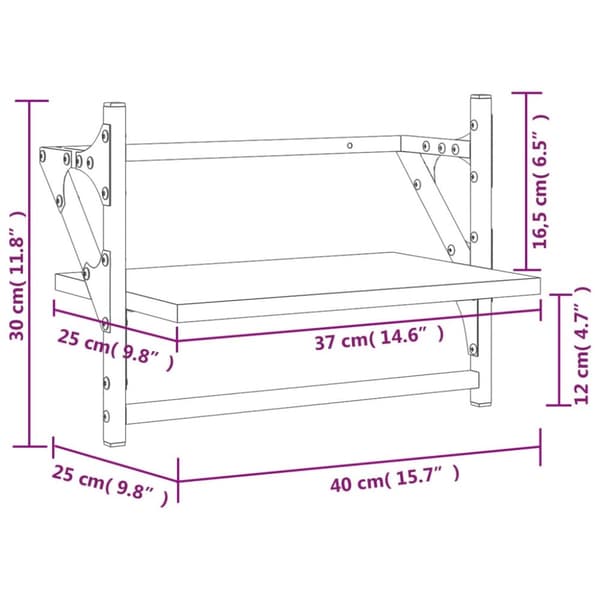 Seinähyllyt tangoilla 2 kpl Sonoma-tammi 40x25x30 cm