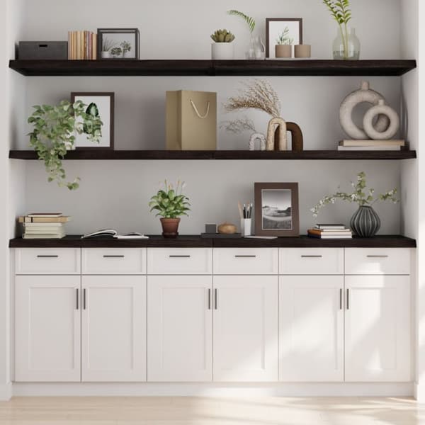 væghylde 220x50x(2-4) cm behandlet massivt egetræ mørkebrun