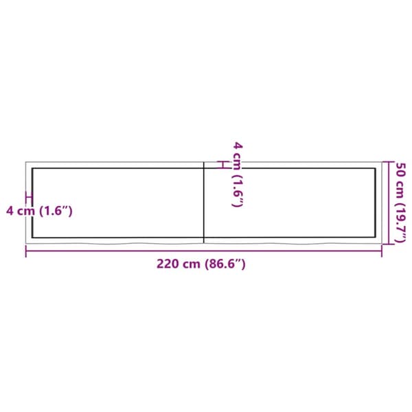 bordplade til badeværelse 220x50x(2-6) cm massivt træ lysebrun