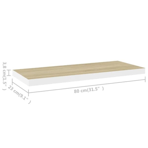 Svävande vägghyllor 2 st ek och vit 80x23,5x3,8 cm MDF
