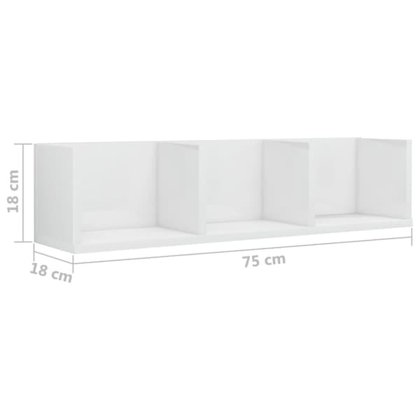 CD-seinähylly korkeakiilto valkoinen 75x18x18 cm lastulevy