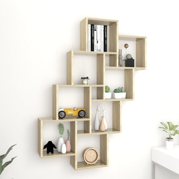væghylde 90x15x119 cm kubeformet spånplade sonoma-eg