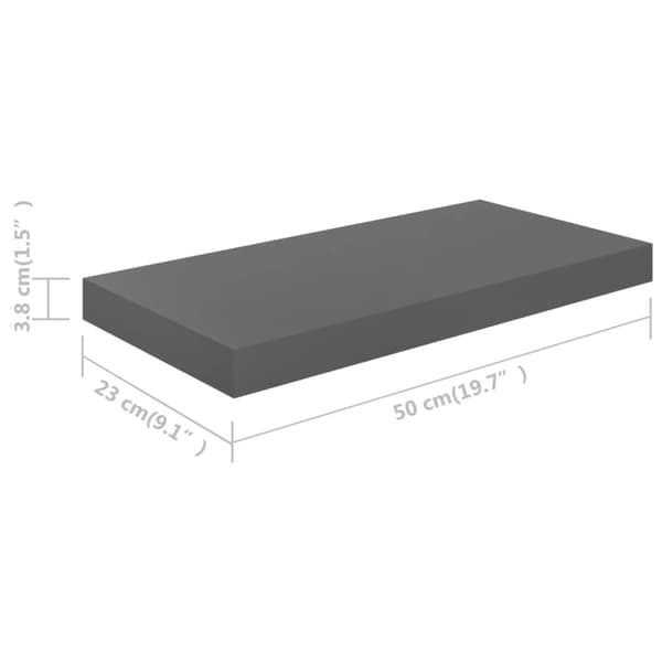 Svävande vägghyllor 4 st grå högglans 50x23x3,8 cm MDF