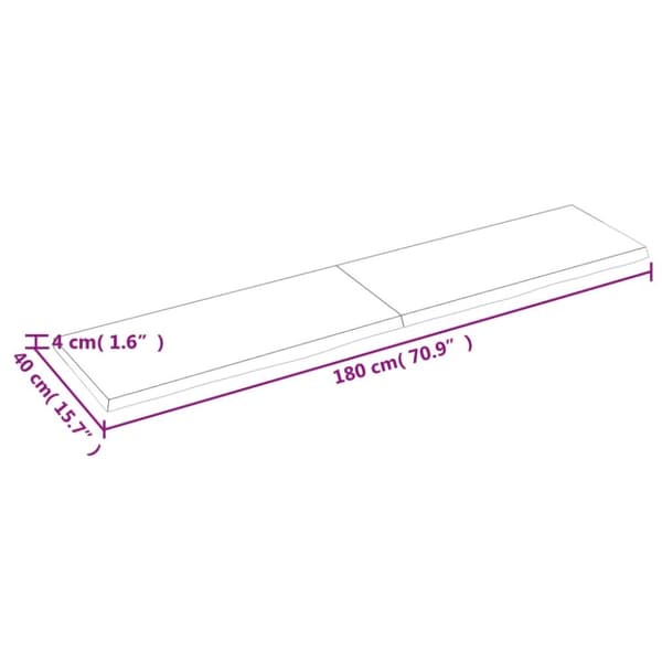 væghylde 180x40x(2-4) cm behandlet massivt egetræ mørkebrun